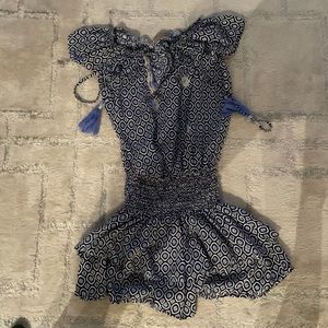 Blue print dress with elastic waist